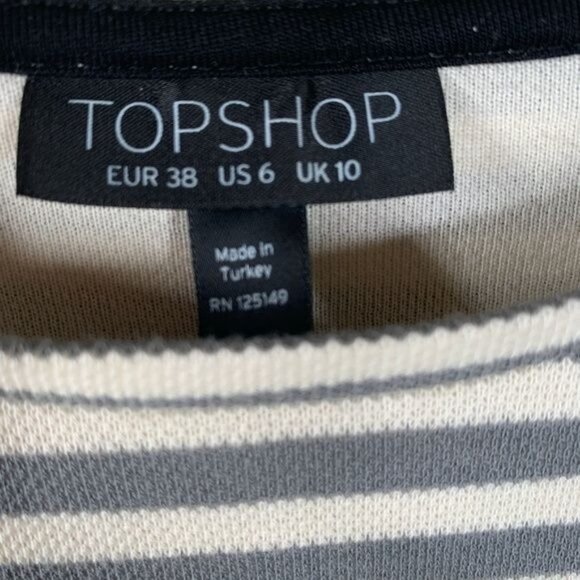 Topshop Gray Cream Striped Mini Shift Dress Women’s 6 - Picture 10 of 11